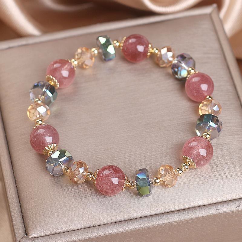 Fortune Jewel Natural Strawberry Quartz Colorful Crystal Positive Bracelet