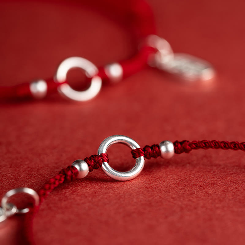 Fortune Jewel 925 Sterling Silver Lucky Fortune Peace Joy Lotus Peace Buckle Red String Bracelet