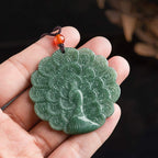 Fortune Jewel Natural Jade Peacock Luck Prosperity Necklace Pendant