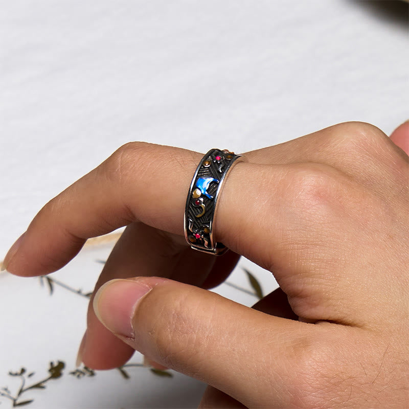 Fortune Jewel Colorful Elephant Carved Strength Adjustable Ring