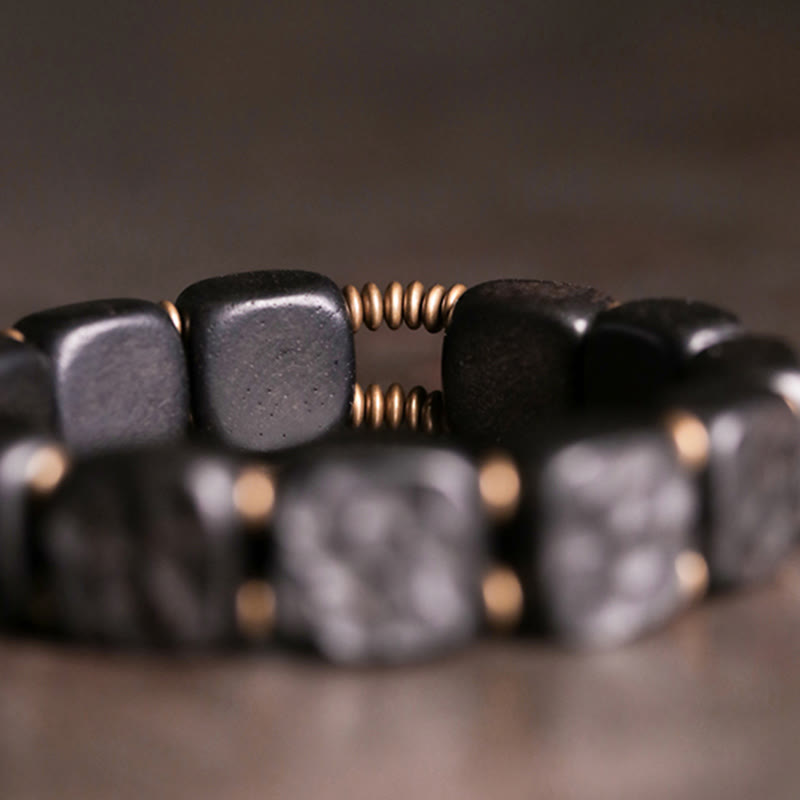 Fortune Jewel Retro Ebony Wood Texture Style Copper Peace Balance Bracelet