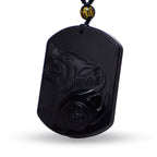 Fortune Jewel Black Obsidian Stone Wolf Purification Pendant Necklace