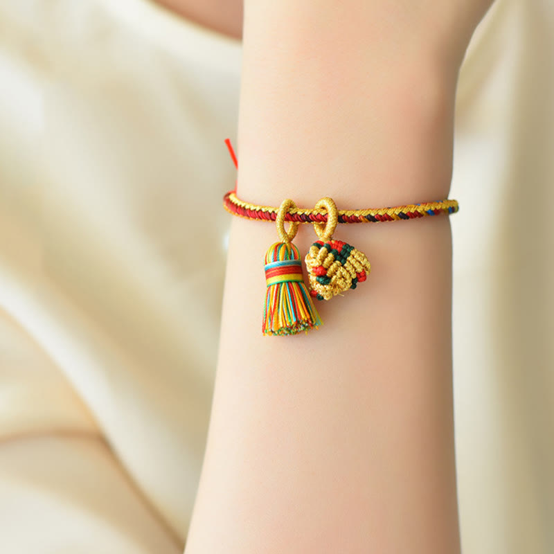 Fortune Jewel Colorful Rope Luck Handmade Zongzi Golden Ball Charm Bracelet