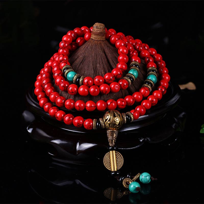 Fortune Jewel Tibetan Mala Red Turquoise Lucky Necklace Bracelet