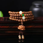 Fortune Jewel 108 Mala Beads Peach Wood Bodhi Seed Lotus Prayer Meditation Bracelet