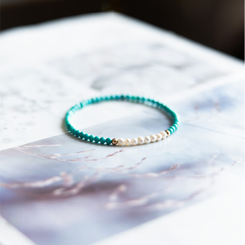 Fortune Jewel 925 Sterling Silver Natural Turquoise Pearl Beaded Bracelet