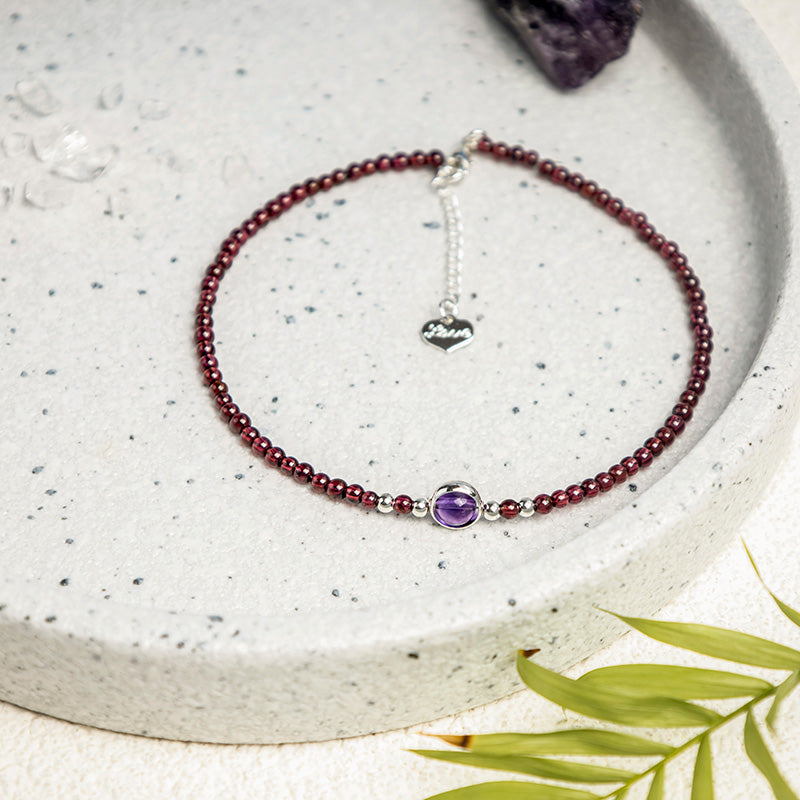 Fortune Jewel Garnet Amethyst Purification Calm Anklet