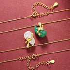 Fortune Jewel Cyan Jade Gourd Lotus Leaf Abundance Pendant Necklace Fortune Jewel