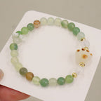 Fortune Jewel Green Agate Sun Stone Cat's Eye Bodhi Seed Cat Paw Support Bracelet