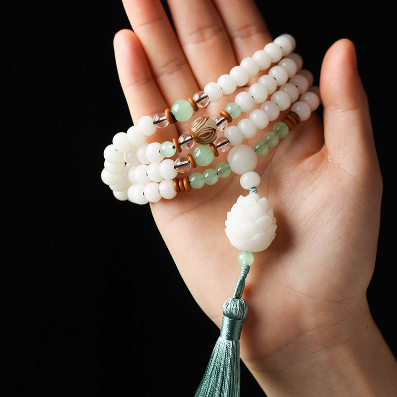 Fortune Jewel White Bodhi Seed Mala 108 Beads Protection Bracelet