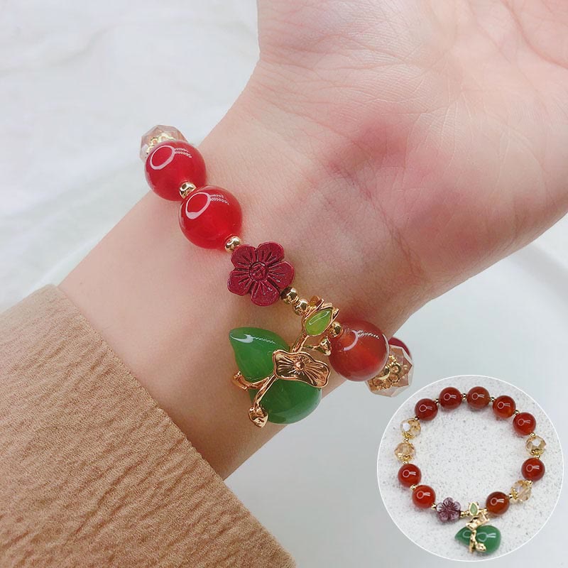 Fortune Jewel Natural Red Agate Green Agate Gourd Cinnabar Flower Beads Confidence Bracelet