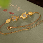 Fortune Jewel 925 Sterling Silver Natural Hetian White Jade Cyan Jade Lovely Fox Luck Bracelet