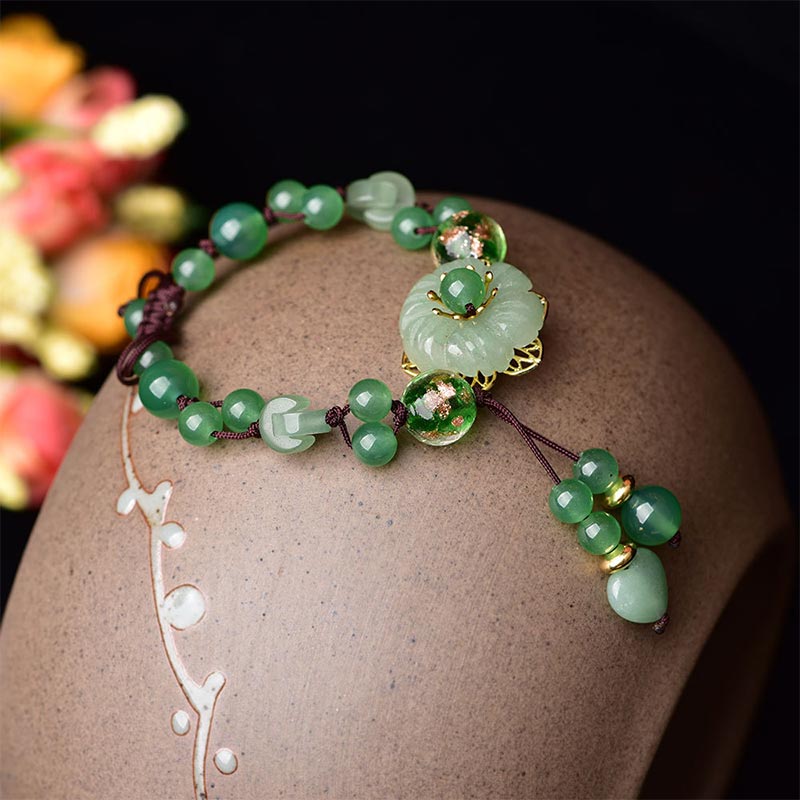 Fortune Jewel Natural Green Jade Luck Dangling Flower Bracelet