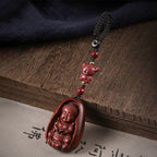 Fortune Jewel Small Leaf Red Sandalwood Buddha Cinnabar Chinese Zodiac Amulet Protection Key Chain