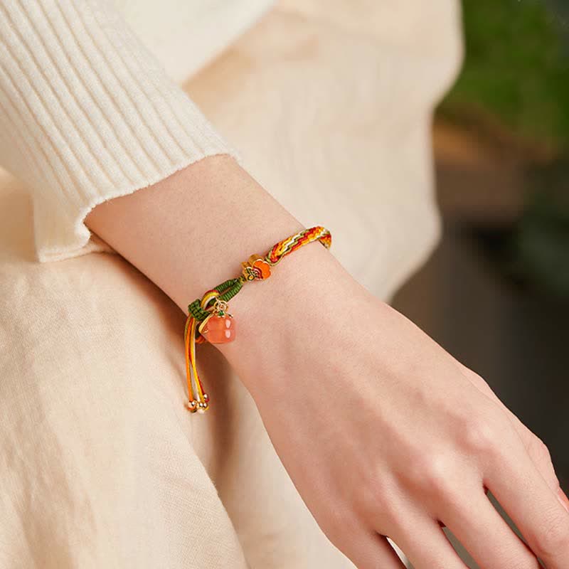 Fortune Jewel Persimmon Red Agate Strength Reincarnation Knot Braid String Bracelet