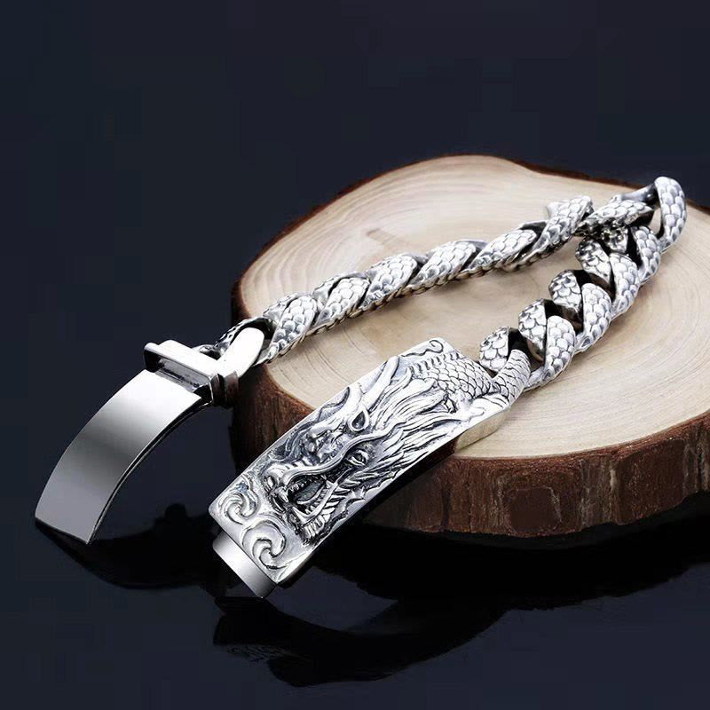 Fortune Jewel Retro Dragon Scale Pattern Engraved Protection Bracelet