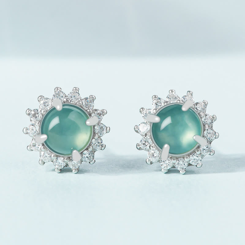 Fortune Jewel 925 Sterling Silver Round Jade Luck Abundance Stud Earrings
