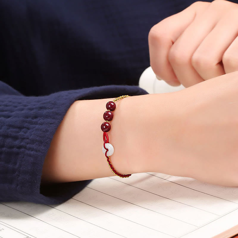 Fortune Jewel Natural Cinnabar Jade Peace Buckle Blessing Bracelet