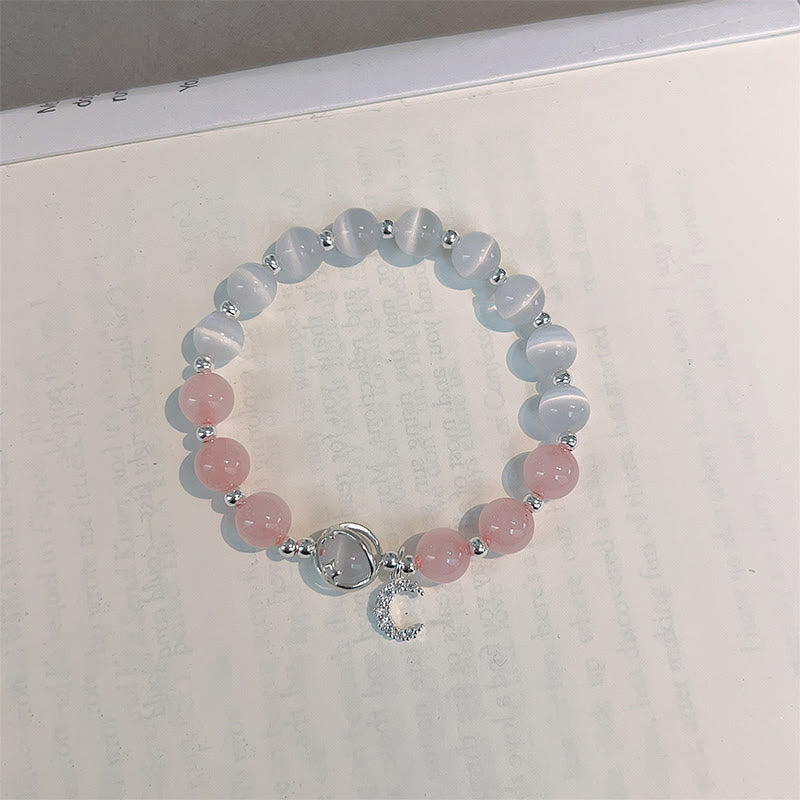 Fortune Jewel Natural Cat's Eye Pink Crystal Moon Love Charm Bracelet