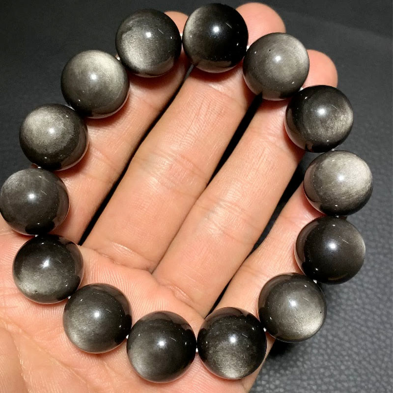 Fortune Jewel Natural Silver Sheen Obsidian Soothing Protection Bracelet