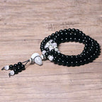 Fortune Jewel Black Onyx White Crystal Bead Meditation Bracelet