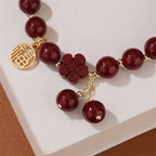 Fortune Jewel Cinnabar Fu Character Cherry Blossom Blessing Bracelet