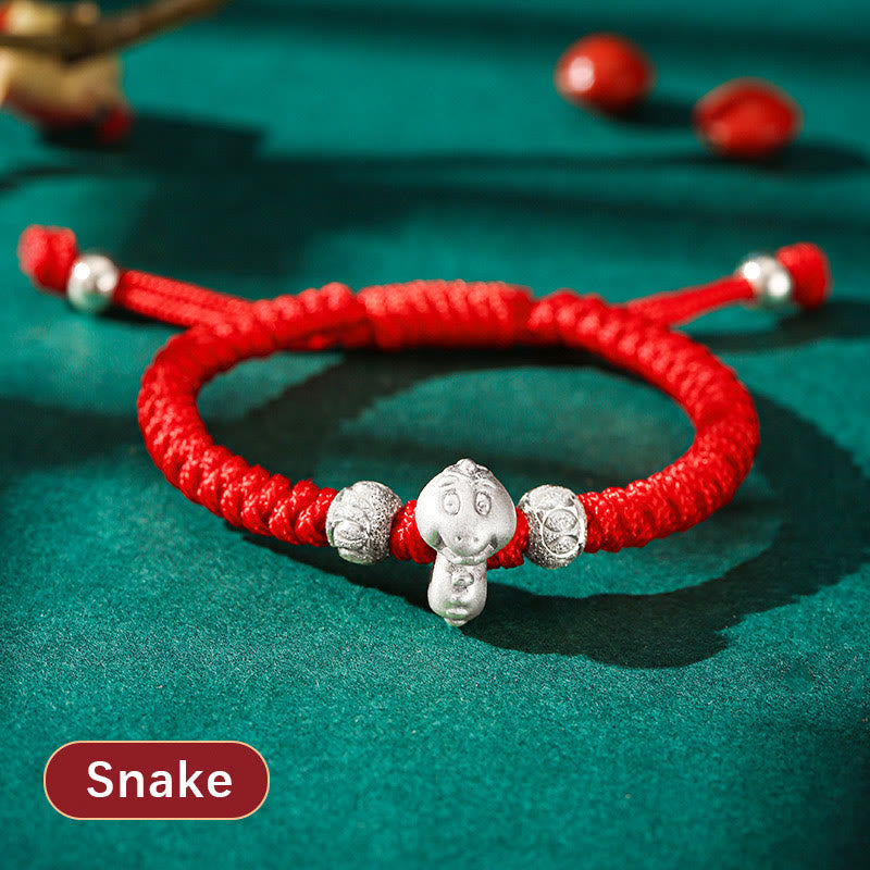 Fortune Jewel 999 Sterling Silver Chinese Zodiac Red Rope Luck Handcrafted Kids Bracelet Fortune Jewel