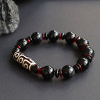 Fortune Jewel Black Onyx Nine-Eye Dzi Bead Wealth Protection Bracelet
