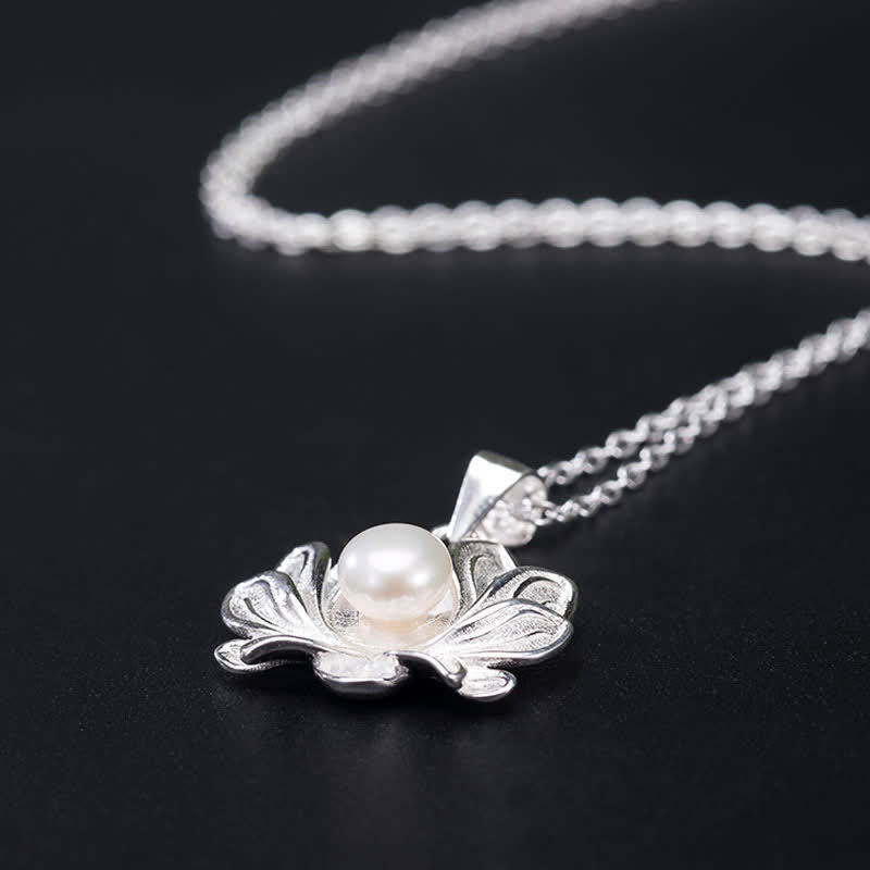 Fortune Jewel 925 Sterling Silver Lotus Flower Pearl Wealth Necklace Pendant Fortune Jewel