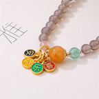 Fortune Jewel Natural Gray Agate Peace And Joy Charm Balance Double Wrap Bracelet