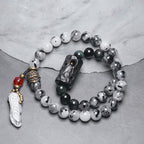 Buddha Stones Black Rutilated Quartz Ebony Wood White Crystal Success Couple Bracelet
