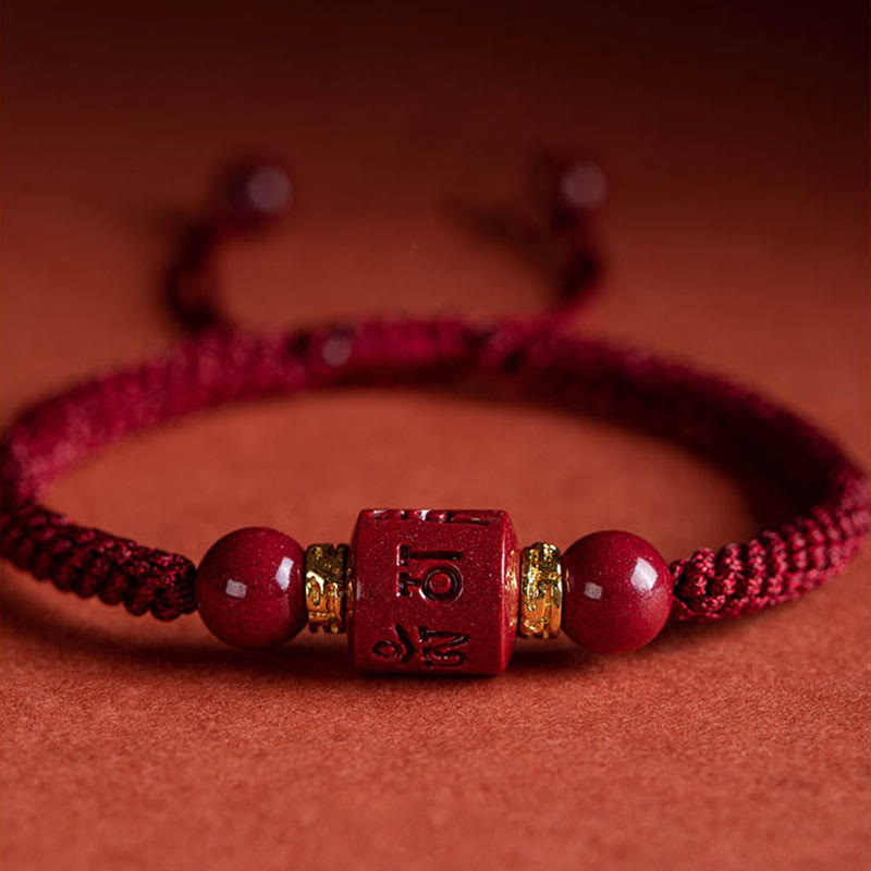 Fortune Jewel Tibet Cinnabar Om Mani Padme Hum Engraved Blessing Braided Bracelet