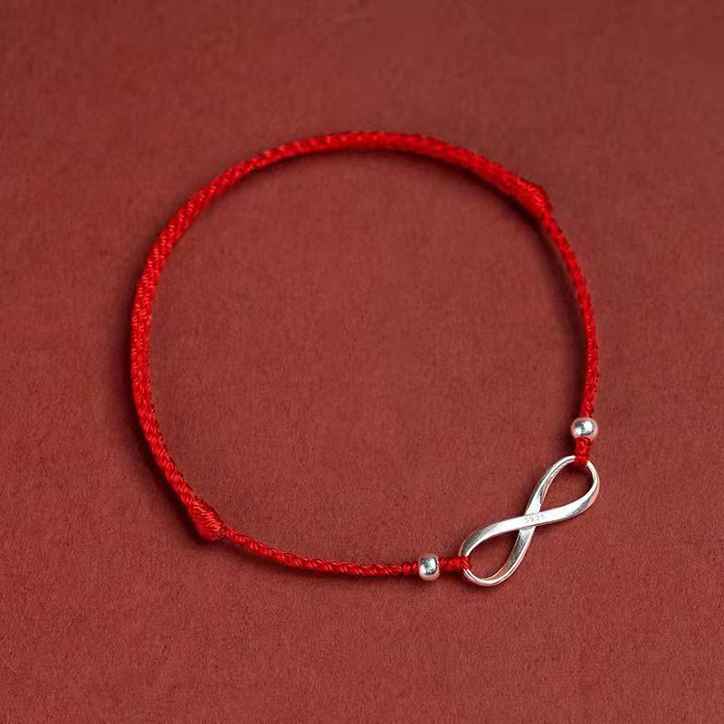 Fortune Jewel 925 Sterling Silver Endless Knot Protection Luck Red String Bracelet Anklet