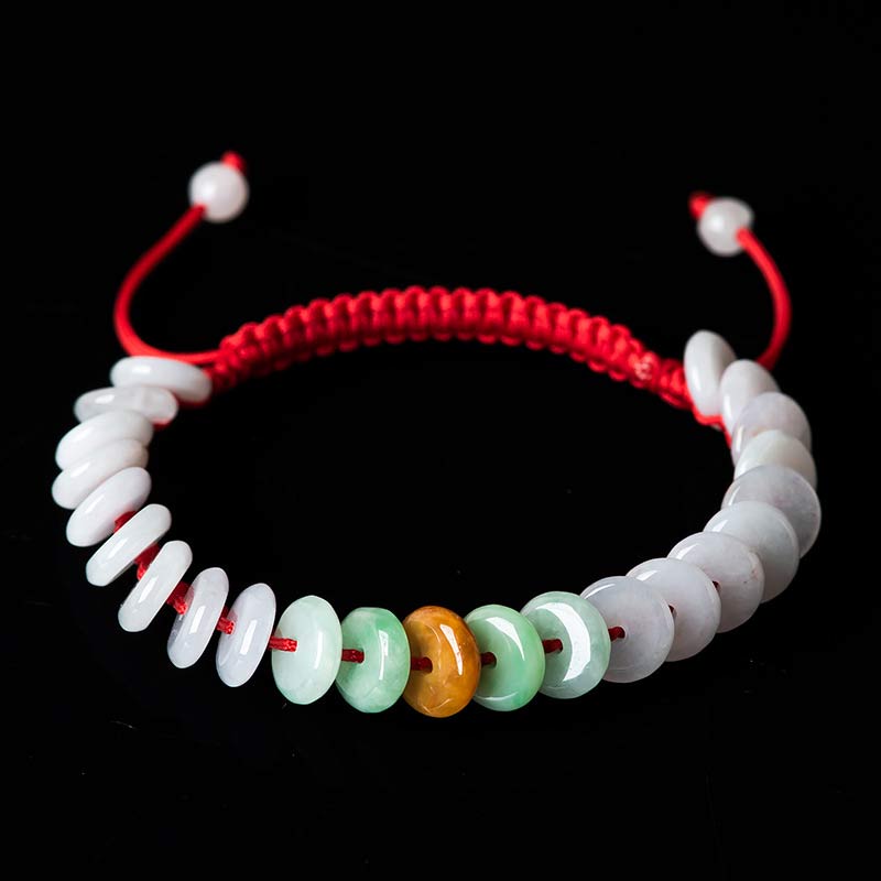 Fortune Jewel Round Jade Lucky Red String Weave Bracelet