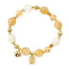 Fortune Jewel 14K Gold Plated Golden Rutilated Quartz Wealth Bell Lucky Fortune Charm Bracelet