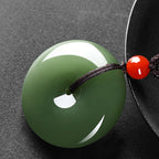 Fortune Jewel Natural Round Jade Peace Buckle Prosperity Necklace String Pendant