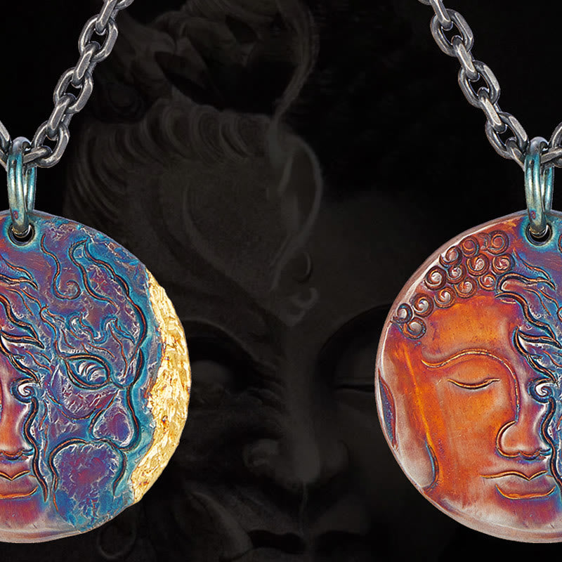 Fortune Jewel 999 Sterling Silver 24K Gold Half Demon Half Buddha Compassion Necklace Pendant Fortune Jewel