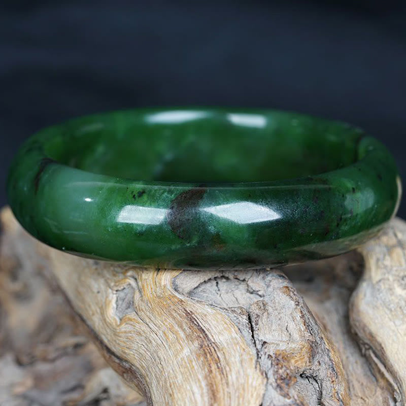 Fortune Jewel Natural Hetian Cyan Jade Happiness Success Bracelet Bangle