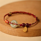 Fortune Jewel 925 Sterling Silver Koi Fish Hetian Jade Peace Buckle Luck Bracelet