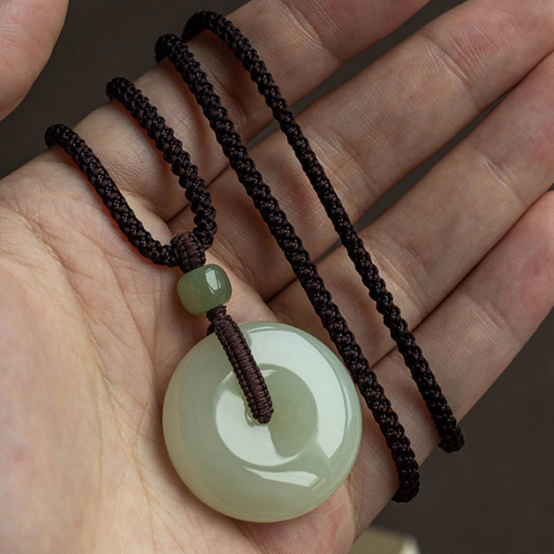Fortune Jewel Natural Round Jade Peace Buckle Luck Prosperity Necklace Pendant