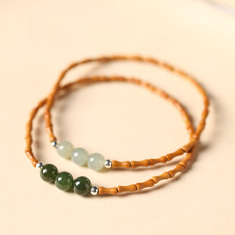 Fortune Jewel Natural Olive Pit Bamboo Pattern Hetian Jade Beads Luck Bracelet