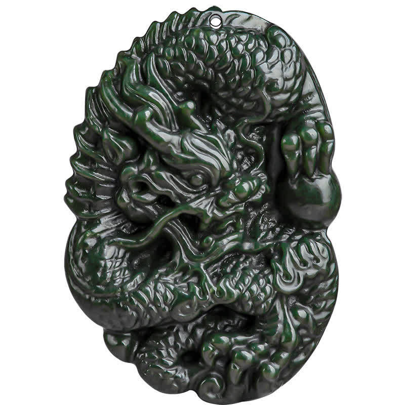 Fortune Jewel Hetian Cyan Jade Dragon Success Harmony Necklace Beaded String Pendant Fortune Jewel