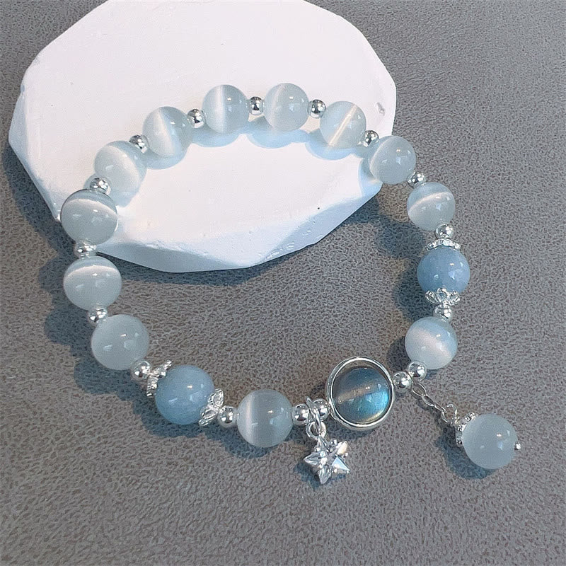 Fortune Jewel Cat's Eye Moonstone Butterfly Star Charm Support Bracelet