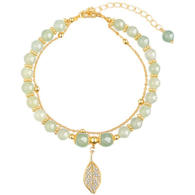 Fortune Jewel Jade Leaf Ginkgo Tulip Peanut Fu Character Luck Beaded Bracelet