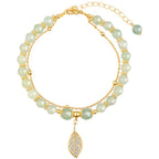 Fortune Jewel Jade Leaf Ginkgo Tulip Peanut Fu Character Luck Beaded Bracelet