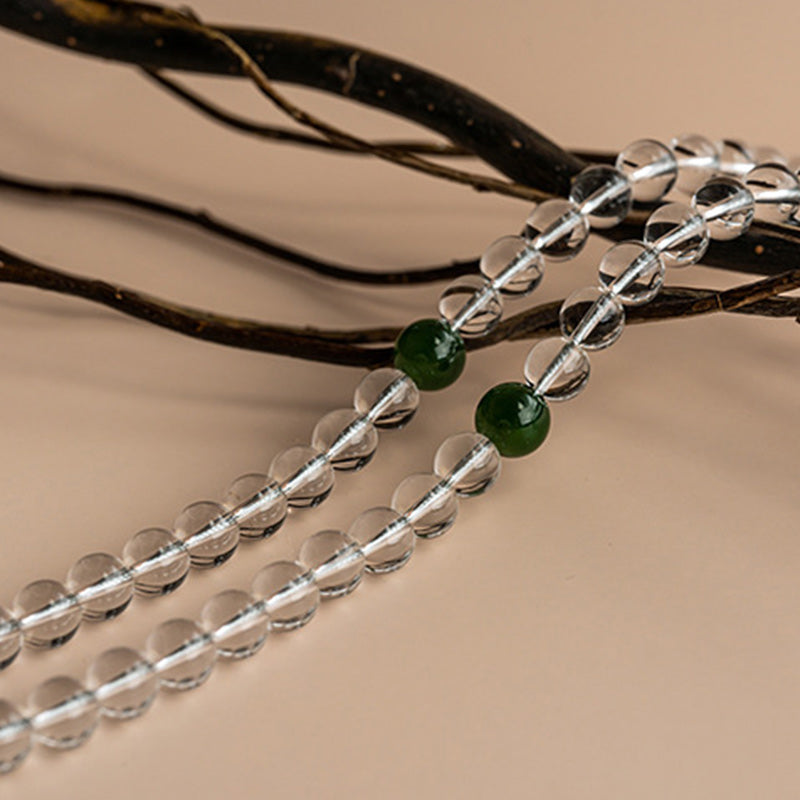 Fortune Jewel 108 Beads White Crystal Jade Meditation Bracelet Mala