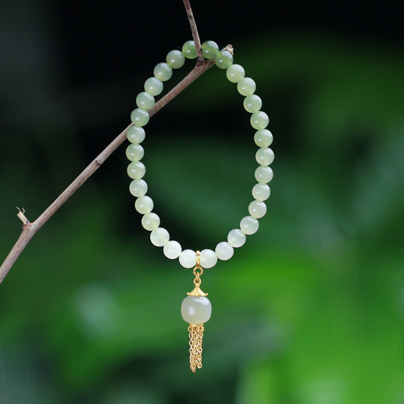 Fortune Jewel 925 Sterling Silver Hetian Jade Beaded Wealth Charm Bracelet