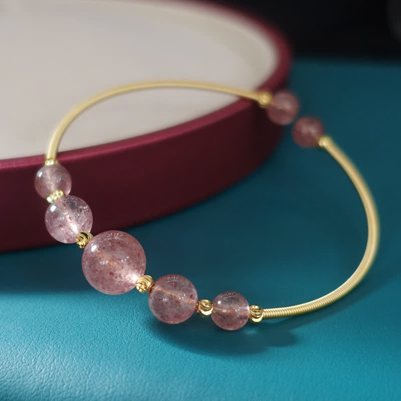 Fortune Jewel Natural Strawberry Quartz Love Healing Bracelet Bangle