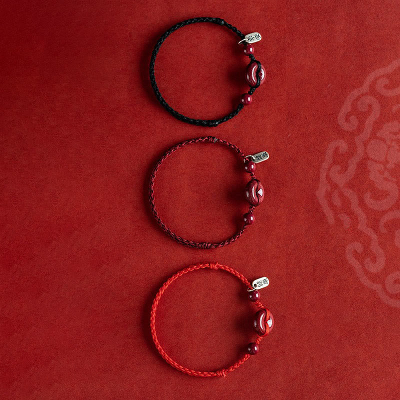 Fortune Jewel Handmade Cinnabar Peace Buckle Safe and Healthy Charm Blessing String Bracelet Anklet