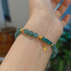 Fortune Jewel 925 Sterling Silver Plated Gold Natural Green Jade Bamboo Charm Luck Bracelet